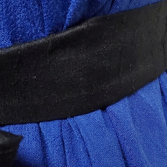 VINTAGE Cobalt Blue Asymmetric Sharkbite Hem V-neck Tie-Waist Gossamer Dress XL - Picture 8 of 16